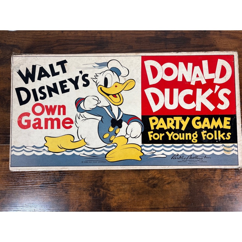 Vintage 1938 Walt Disney Donald Duck Party Game Parker Brothers Board Game Boxed